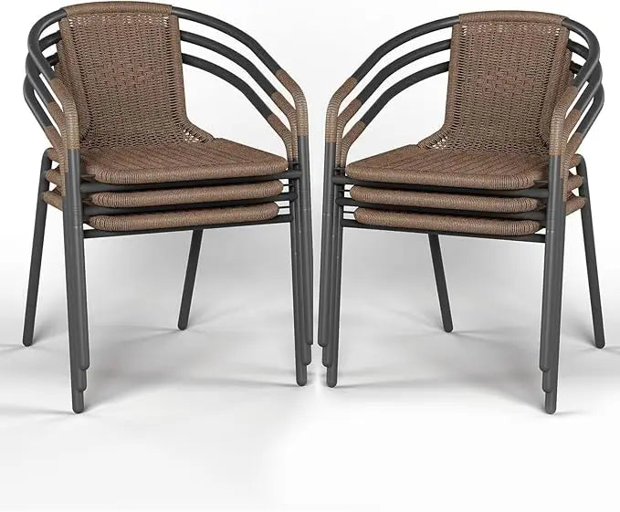 Dining Chairs Set of 6, Rattan Patio Chairs Wicker, Stackable Indoor-Outdoor Chair, Bistro, Deck, Yard, Porch, Restaurant