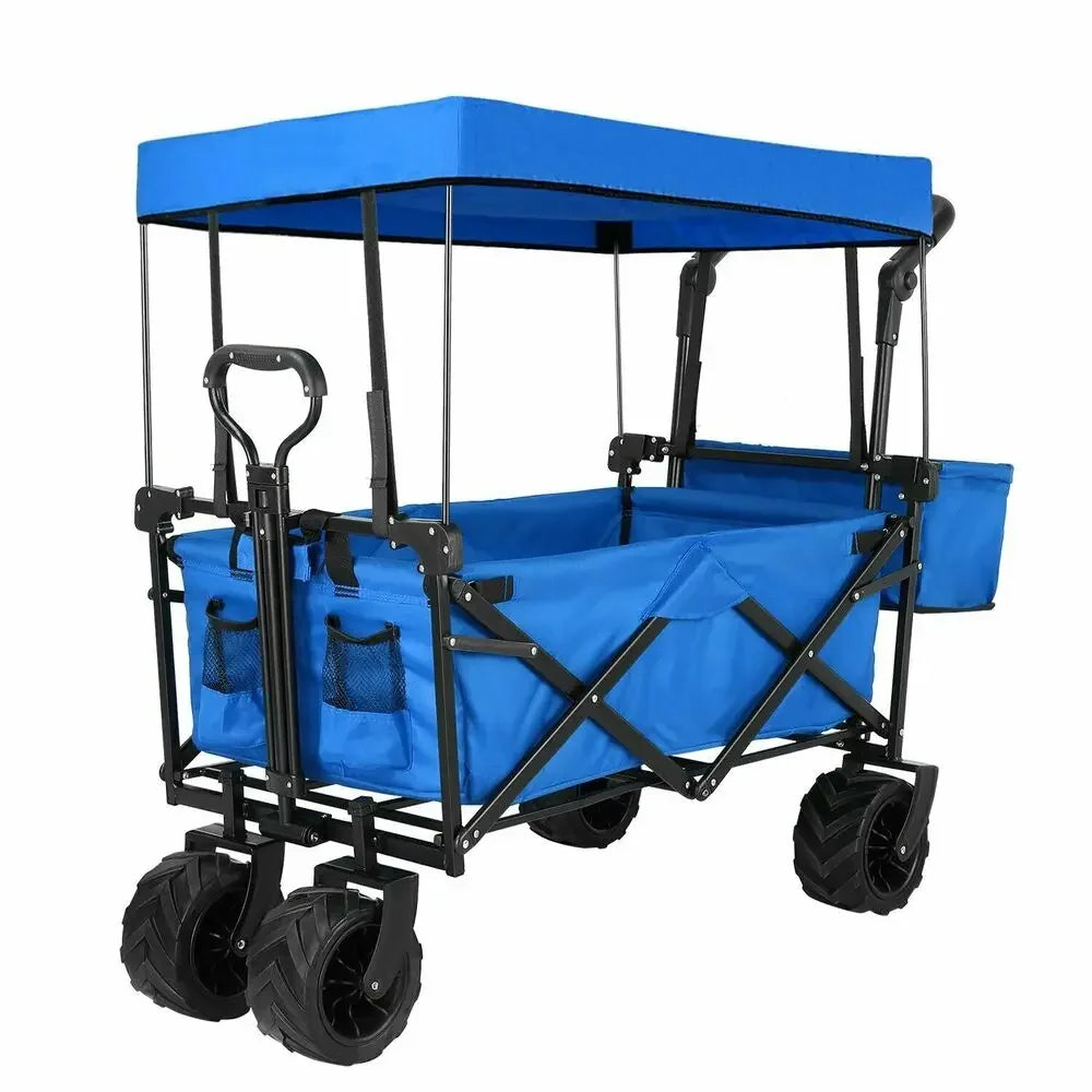 Collapsible Garden Cart Wagon with Removable Canopy, 115 kg Capacity, Push & Pull Utility Cart