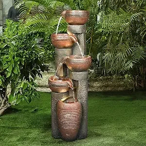 40''H 4-Tier Outdoor Garden Water Fountain Decor, Resin Fountain for Garden, Floor Patio, Deck, Porch, Backyard and Home Art Dec