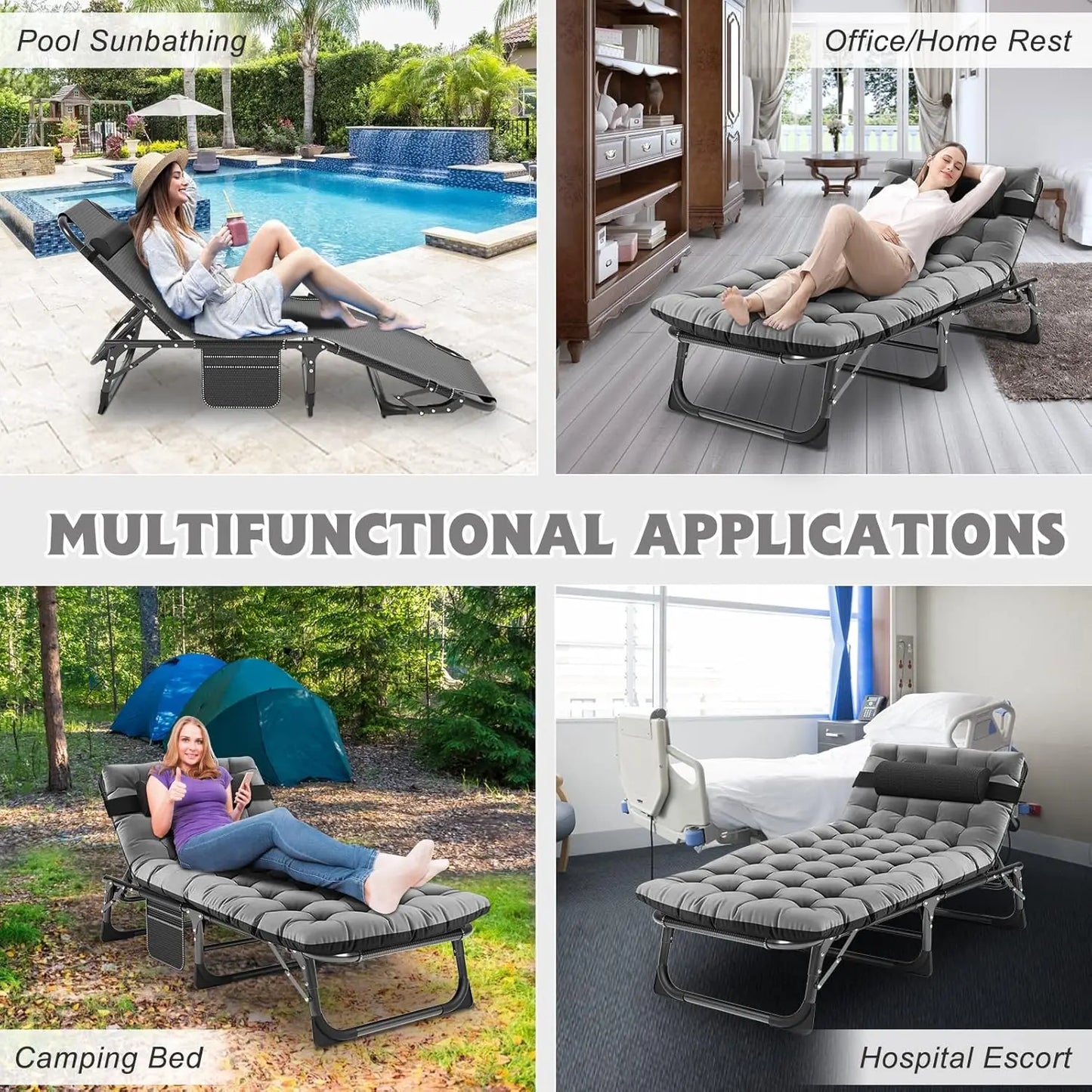 Heavy Duty Portable Padded Lounge Chair, 5 Positions