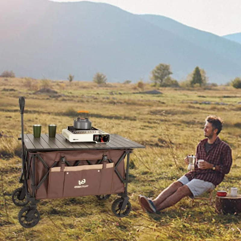 Heavy Duty Folding, Collapsible, Utility Wagon with Table and Side Pocket