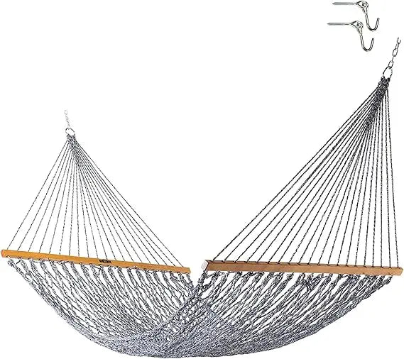 Deluxe Antique Brown DURACORD Rope Hammock with Extension Chains & Tree Hooks, Accommodates 2 People