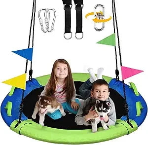 43 Inch Saucer Tree Swing, 360 Degree Swivel and Adjustable Hanging Strap