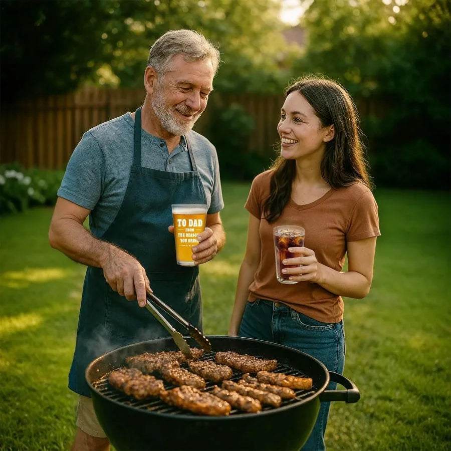 16 oz Funny Beer Glasses for Dad - To Dad From The Reasons You Drink - Great Gift from Son or Daughter