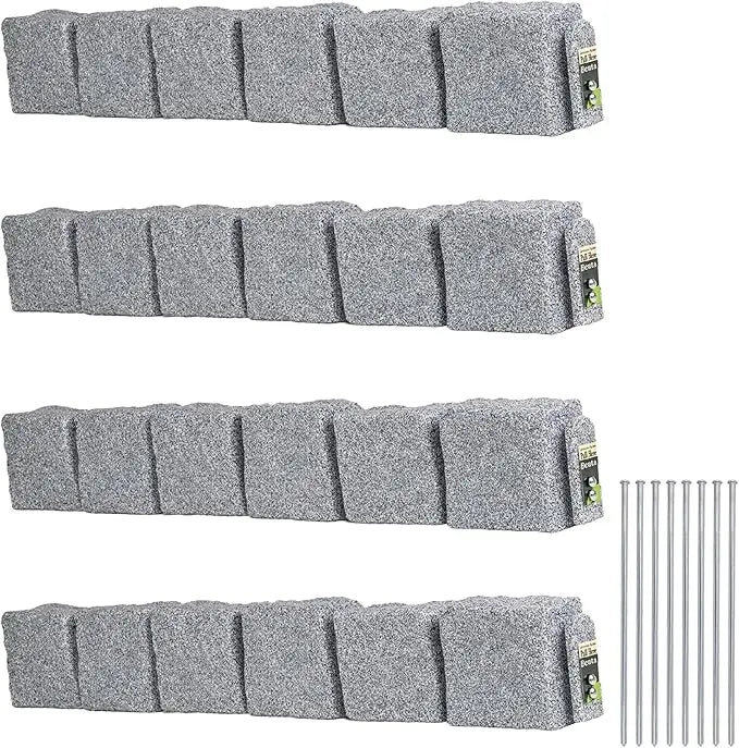 Faux Stone Blocks for Lawn Edging, Flower Beds & Yard Edging – 4 Pack