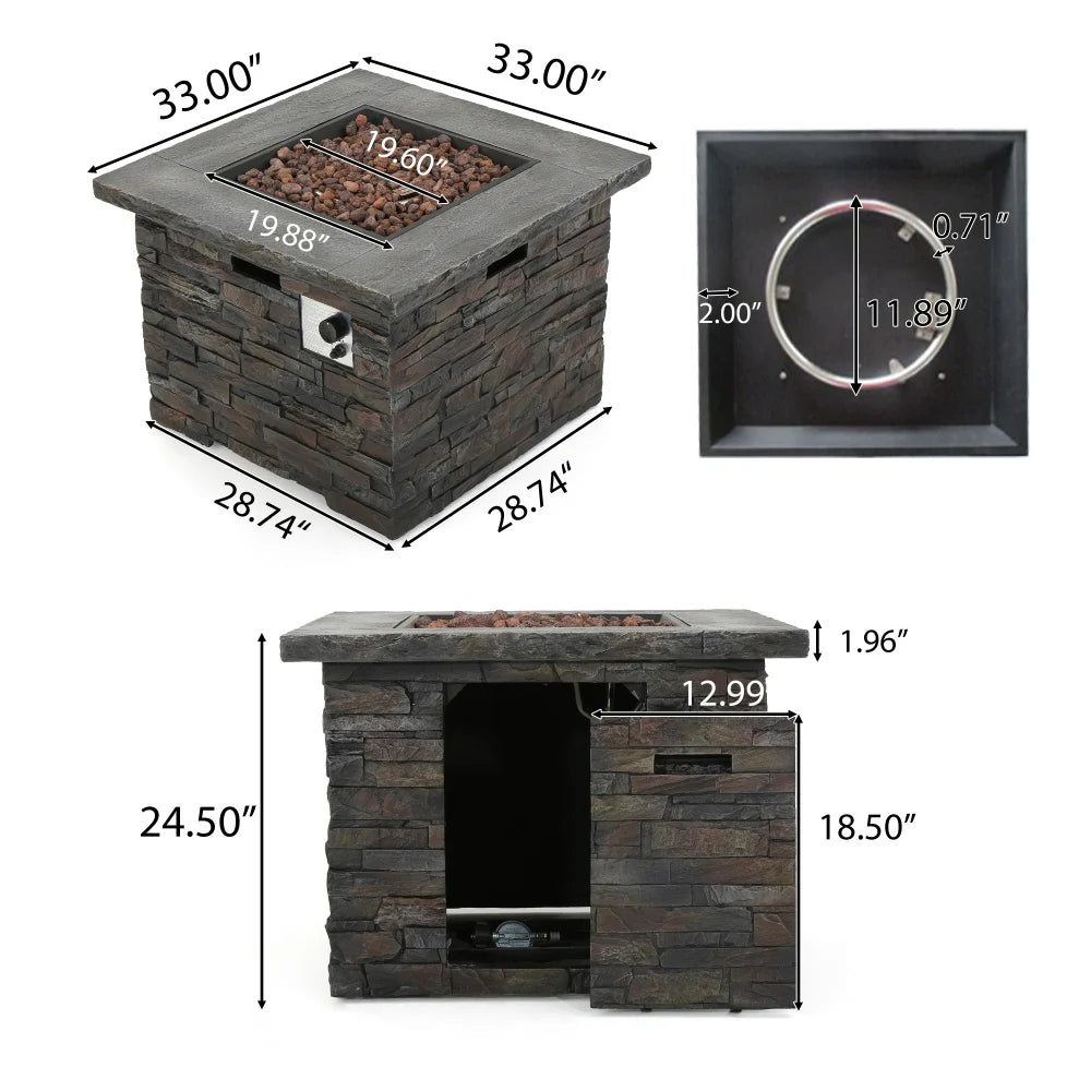 35" SQUARE MGO FIRE PIT - 40000 BTU