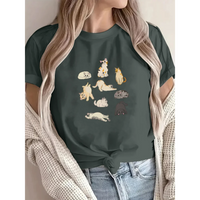 Load image into Gallery viewer, Cat Pattern T-Shirt Women's Summer Casual O-Neck Short Sleeve Tops