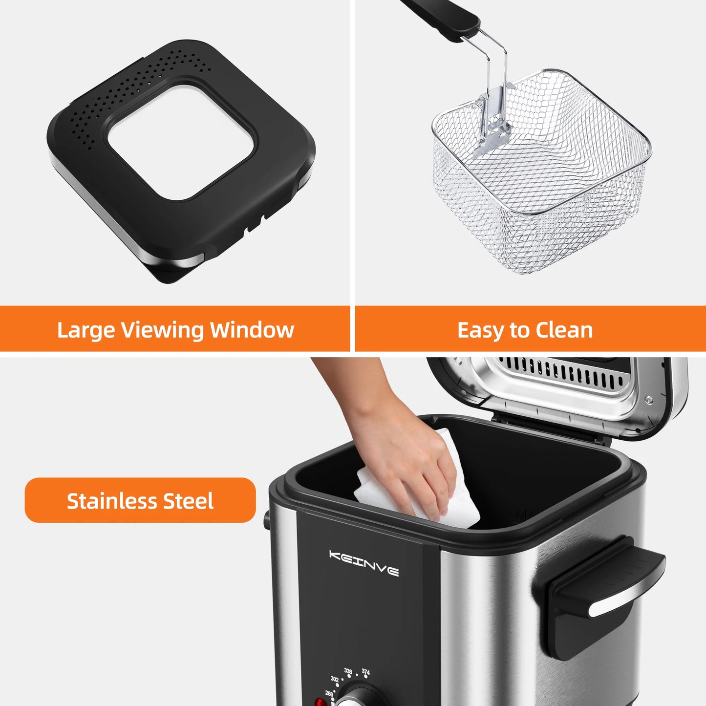 Electric Deep Fryer, 1.5 L/1.6 QT with Basket for Home Use, Cool Touch Sides Easy to Clean, Nonstick Basket