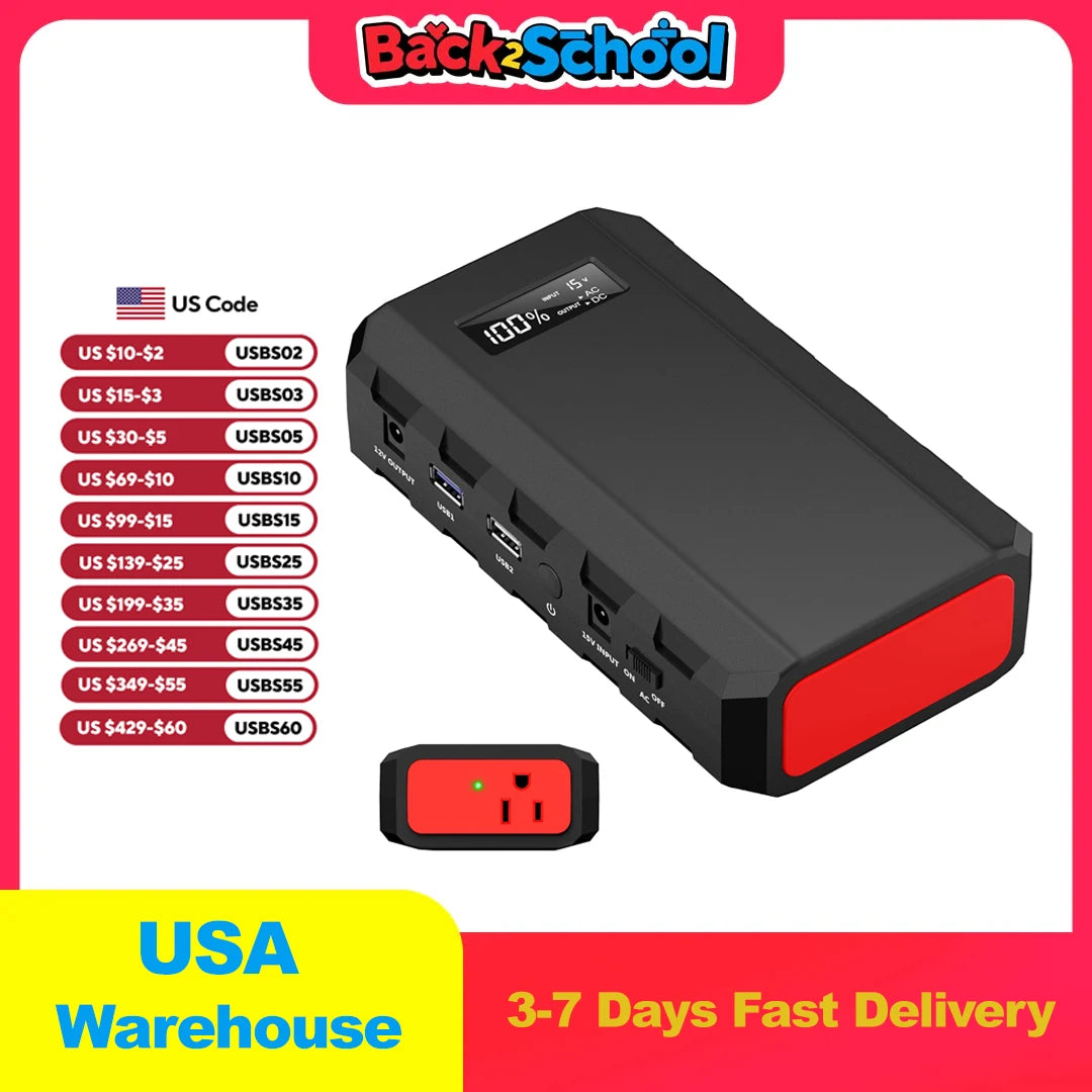 88Wh Portable Power Station 24000mAh110V/65W Power Bank Battery Charger AC, DC, USB QC3.0 for Home, Camping, Emergency