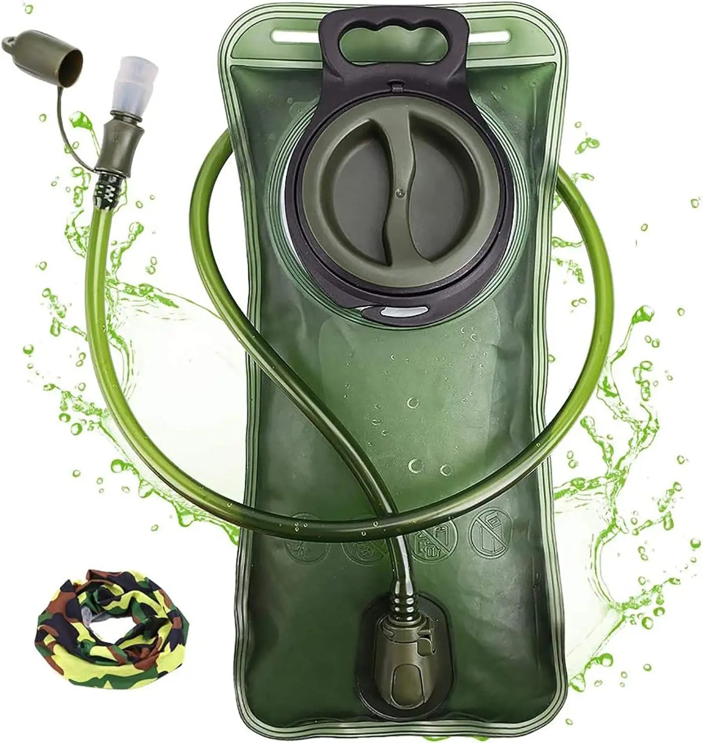 Hydration Water Bladder for Hiking Backpack, Leak Proof Water Reservoir Storage Bag, Military Green, 2 Liter