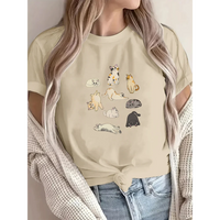 Load image into Gallery viewer, Cat Pattern T-Shirt Women's Summer Casual O-Neck Short Sleeve Tops