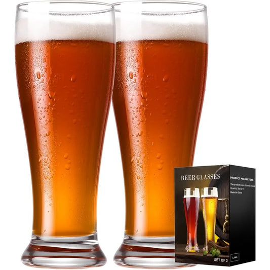 Set of 2 16 oz Pilsner Beer Pint Glasses for Serving Craft Wheat Beer, Classic Design Drinking Glassware, Ideal for Home Bar