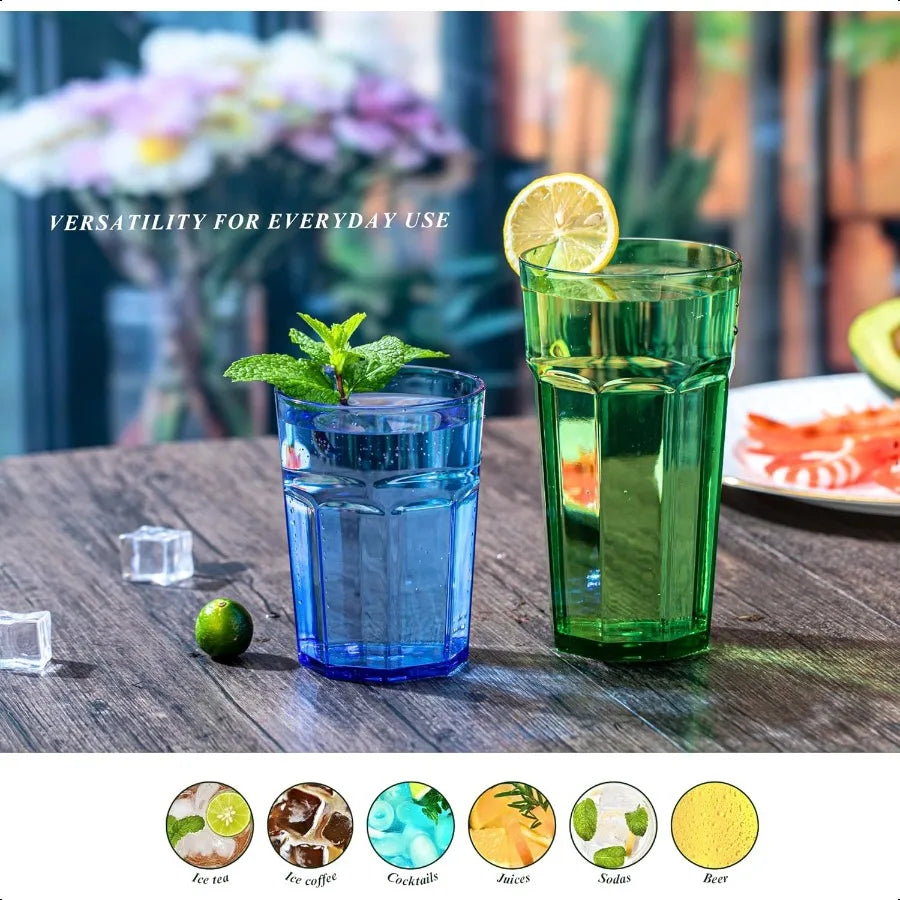 Set of 6 22oz Acrylic Shatterproof Glasses, Stackable, BPA Free, Dishwasher Safe