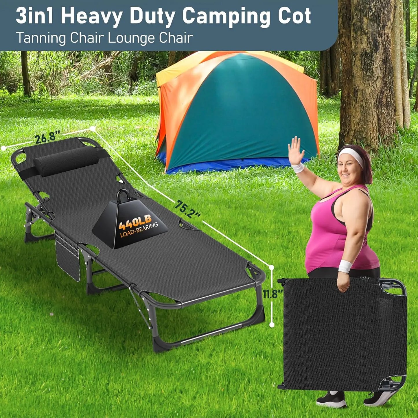 Heavy Duty Portable Padded Lounge Chair, 5 Positions