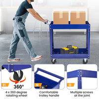 Load image into Gallery viewer, 2 Tier Heavy Duty Metal Rolling Tool Cart, 330 Lbs Capacity