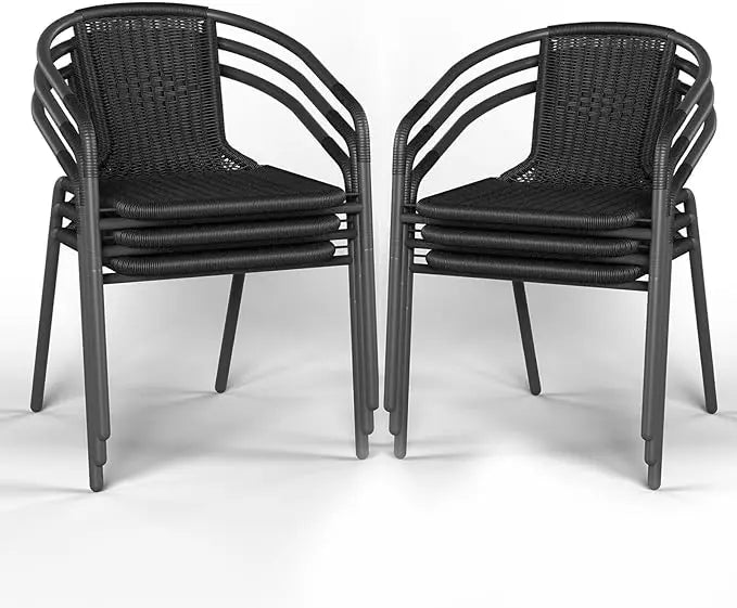Dining Chairs Set of 6, Rattan Patio Chairs Wicker, Stackable Indoor-Outdoor Chair, Bistro, Deck, Yard, Porch, Restaurant