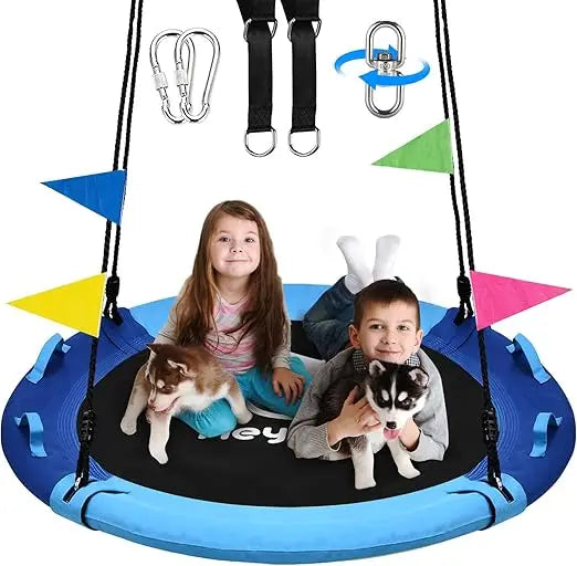 43 Inch Saucer Tree Swing, 360 Degree Swivel and Adjustable Hanging Strap