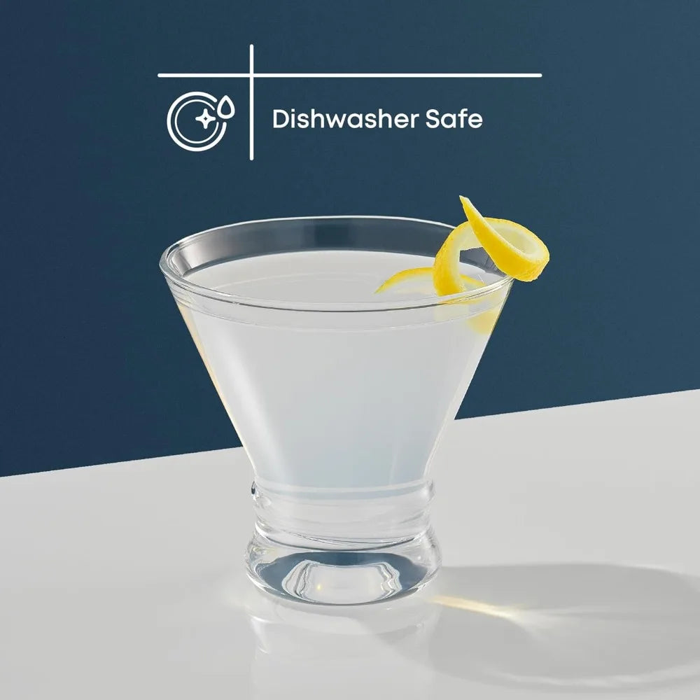 Stemless Martini Glasses, Set of 4, 8.5 oz Glasses for Cocktail and Margarita, Bar Glass Cups, Glass Dessert Cups