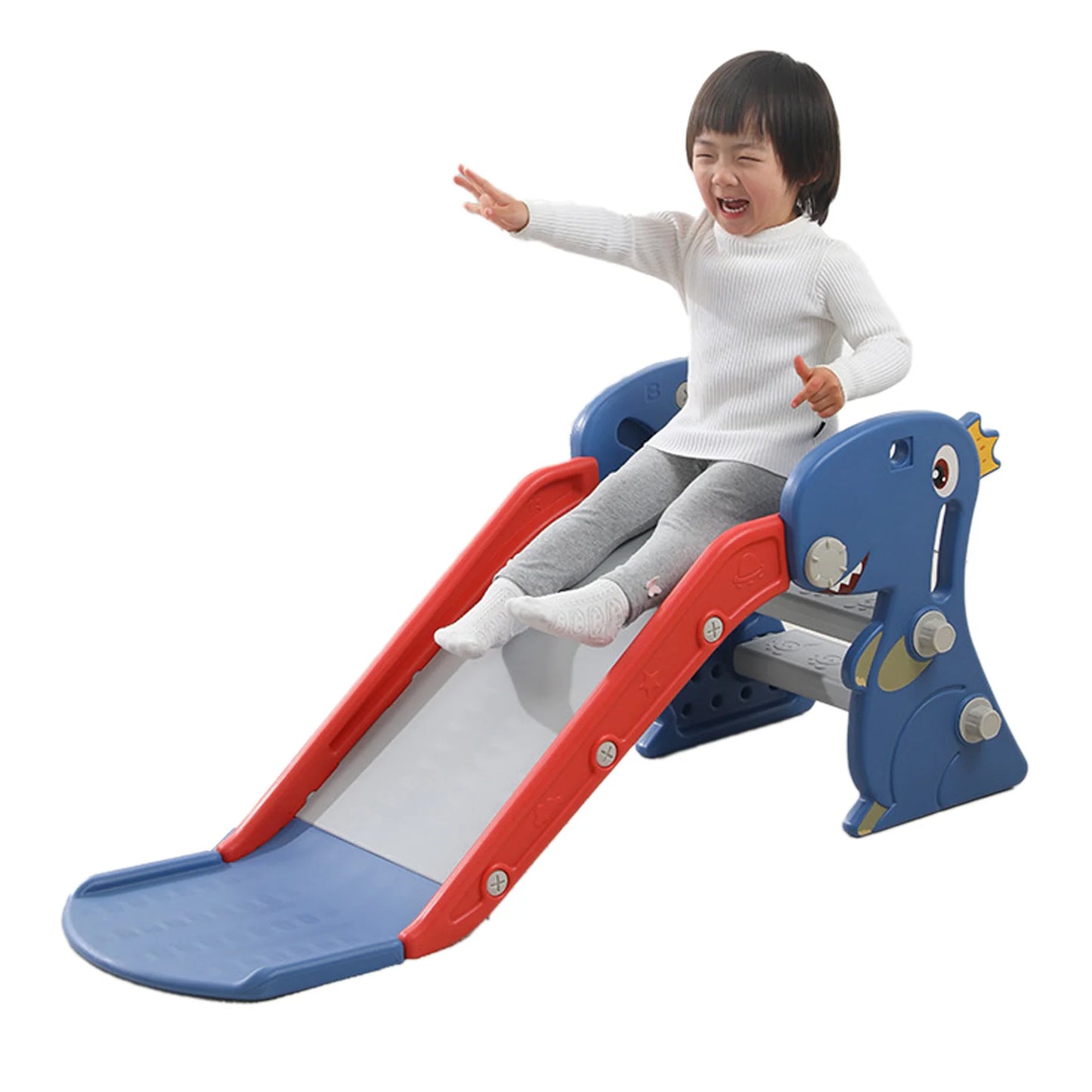 Folding Children's Slide, Easy To Assemble, Multipurpose with Basketball Hoop Climber for Backyard