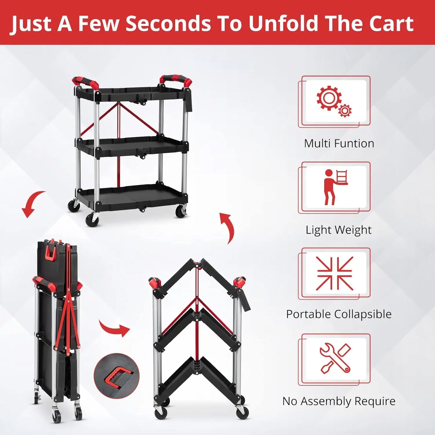 3 Tier Folding Utility Cart