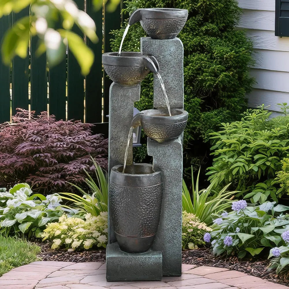 40''H 4-Tier Outdoor Garden Water Fountain Decor, Resin Fountain for Garden, Floor Patio, Deck, Porch, Backyard and Home Art Dec