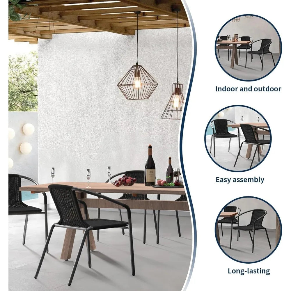 Dining Chairs Set of 6, Rattan Patio Chairs Wicker, Stackable Indoor-Outdoor Chair, Bistro, Deck, Yard, Porch, Restaurant