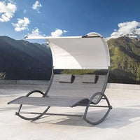 Load image into Gallery viewer, Outdoor Double Rocking  Chaise Lounge Chair with Sun Shade &amp; Wheels