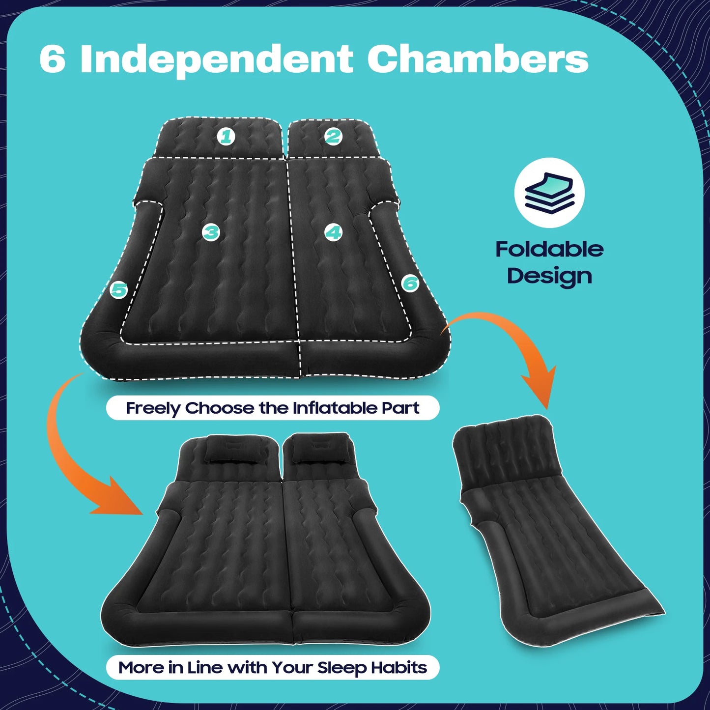 SUV Mattress with 2 Cushions and Pump, Thicker Air Bed for Travel, Camping, Home Furniture