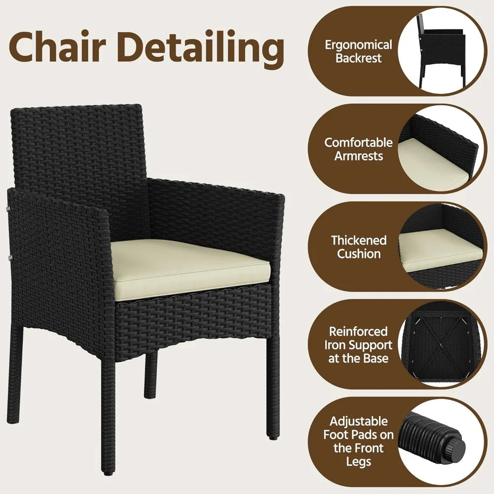 Patio Furniture Set 4 Pieces, Rattan Wicker Chair and Loveseat with Soft Cushions and Glass Table Top