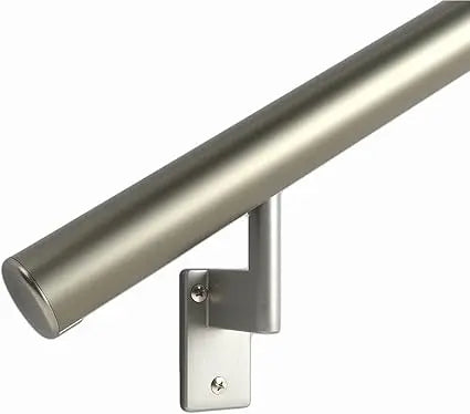 17 ft Flush ADA Compliant Handrail Kit - Complete Indoor/Outdoor Handrail for Stairs - 1.6" Round Anodized Aluminum Rail