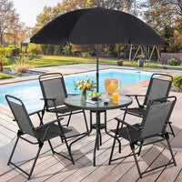 Load image into Gallery viewer, 6 Piece Patio Dining Set, Small Metal Outdoor Garden Patio Table and Chair Set w/Umbrella