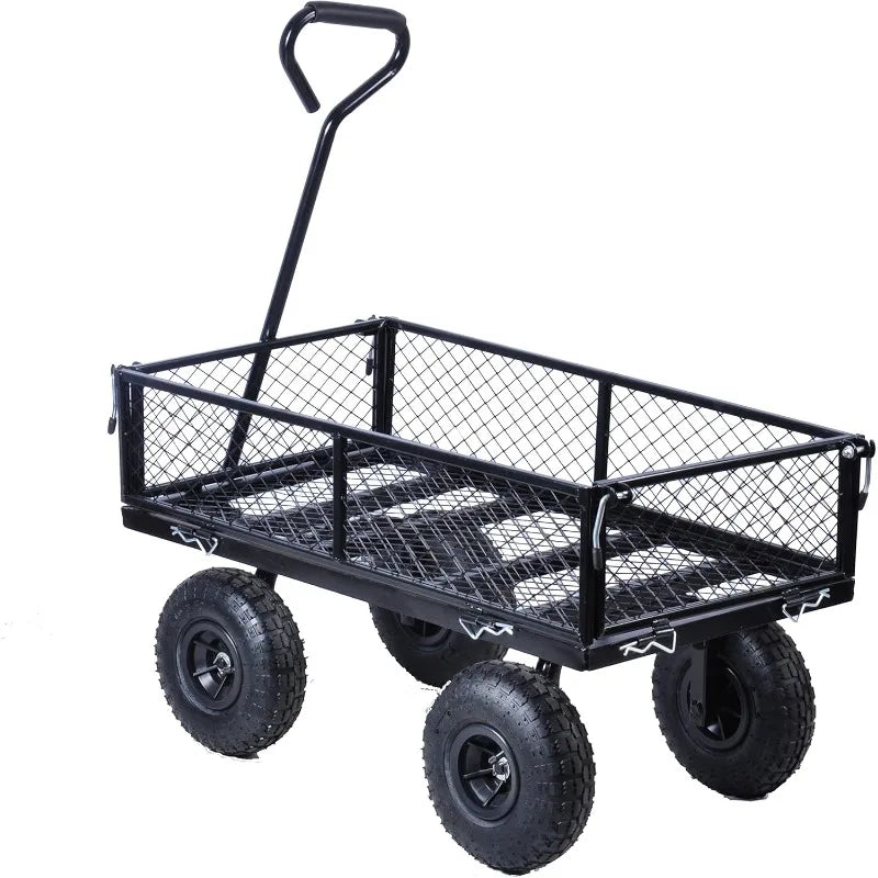 Steel Utility Cart with Detachable mesh Side Plates on All Sides, Suitable for Garden Farm Warehouse, etc.