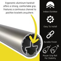 Load image into Gallery viewer, 9ft ADA Handrail Kit - Complete Indoor/Outdoor Handrail for Stairs - 1.6" Round Anodized Aluminum Railing