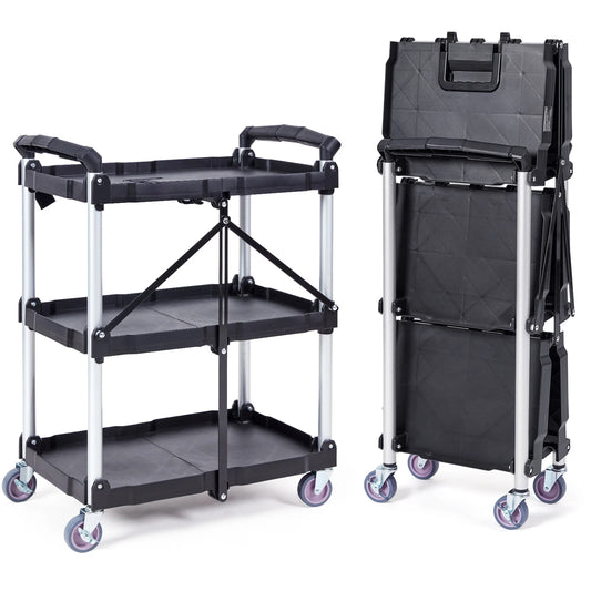 3 Tier Heavy Duty Folding Rolling Utility Cart, 165 lb Capacity