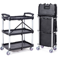 Load image into Gallery viewer, 3 Tier Heavy Duty Folding Rolling Utility Cart, 165 lb Capacity