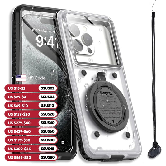 IP68 Waterproof Phone Case For iPhone 16 15 14 13 12 11 Pro Max Samsung S25 S24 Universal Self-Check Underwater Diving Airbag