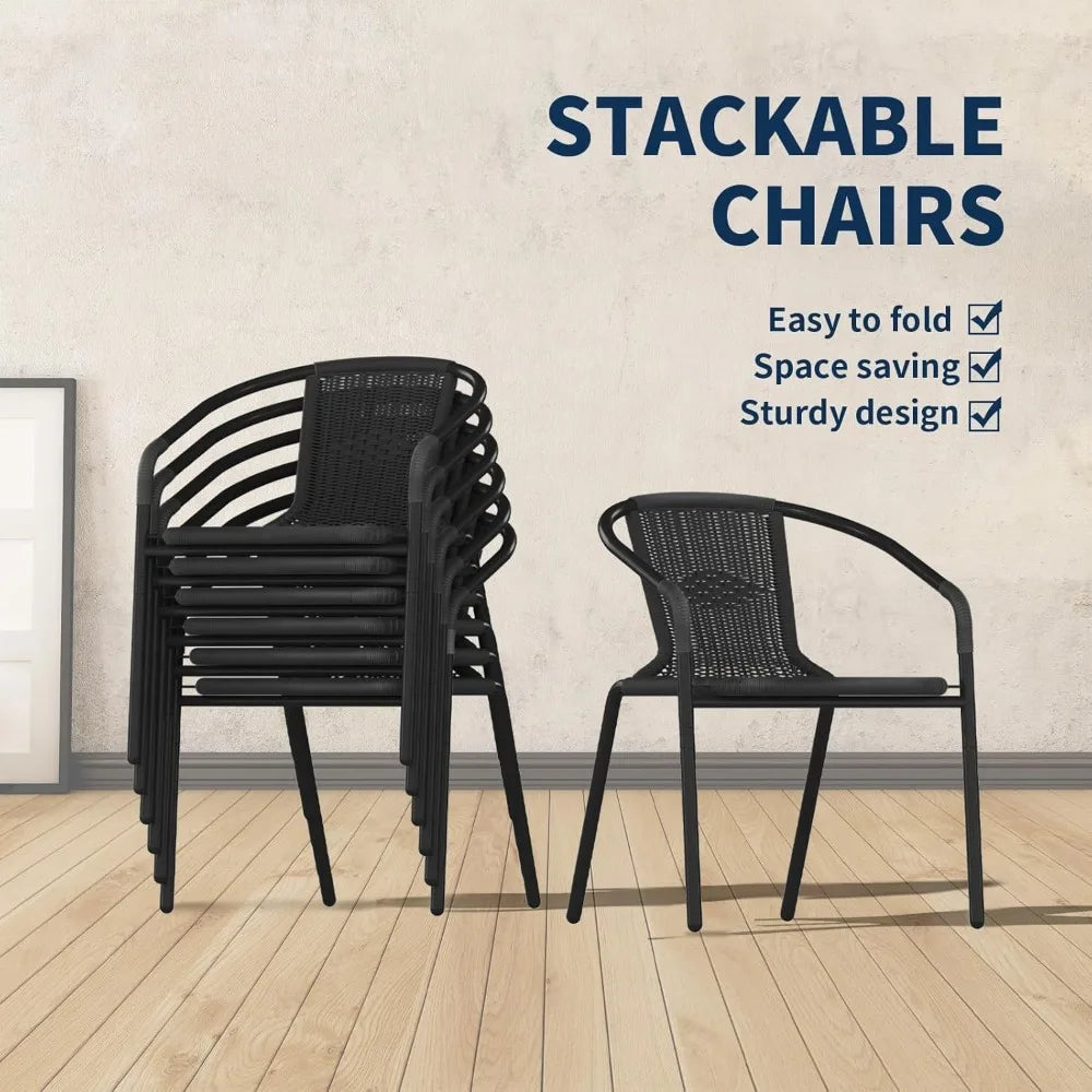 Dining Chairs Set of 6, Rattan Patio Chairs Wicker, Stackable Indoor-Outdoor Chair, Bistro, Deck, Yard, Porch, Restaurant