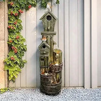 Load image into Gallery viewer, Wishing Well Water Fountain, 39.3 inches Rustic Outdoor Water Fountains - Outdoor Cascading Waterfall with Buckets, Pump &amp; Lights