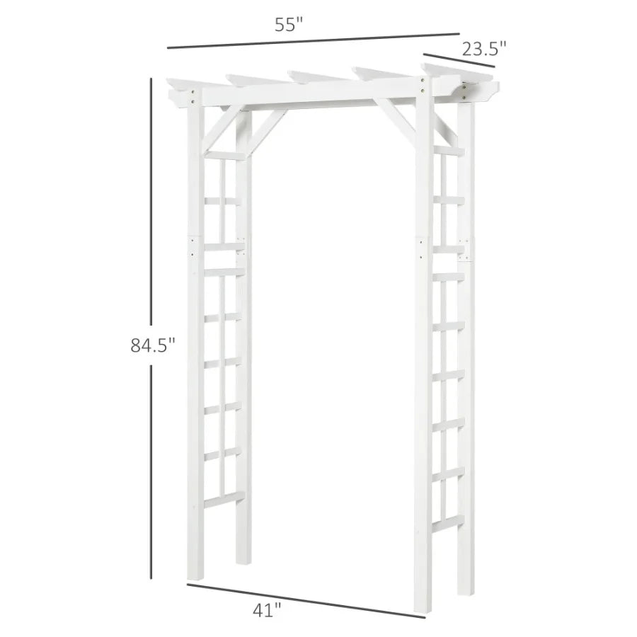7 ft Wood White Arched Trellis Arbor