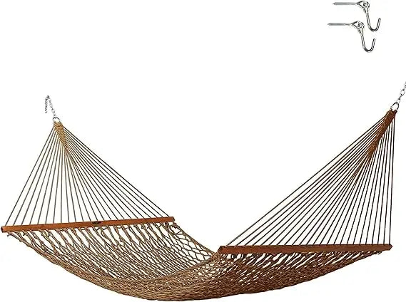 Deluxe Antique Brown DURACORD Rope Hammock with Extension Chains & Tree Hooks, Accommodates 2 People
