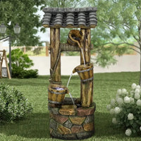 Load image into Gallery viewer, Wishing Well Water Fountain, 39.3 inches Rustic Outdoor Water Fountains - Outdoor Cascading Waterfall with Buckets, Pump &amp; Lights