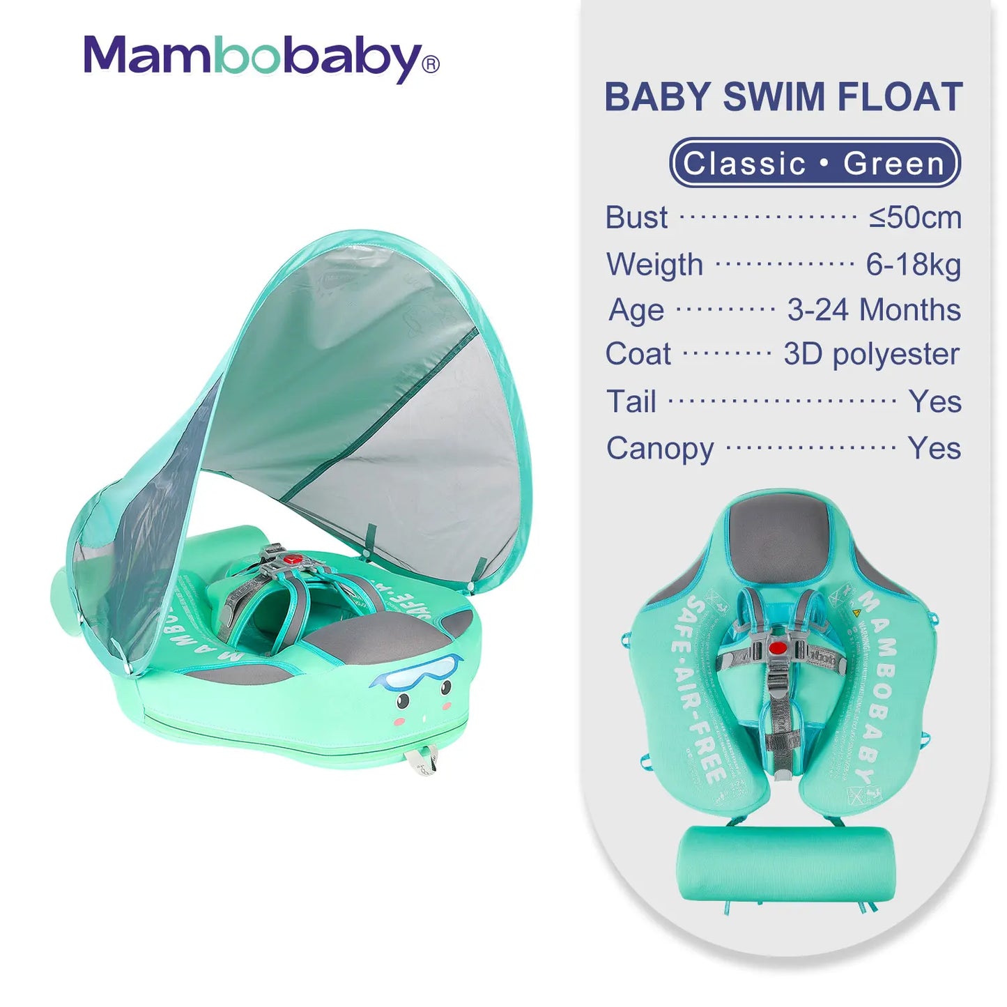 Baby Float with Sunshade Canopy and Crotch Strap
