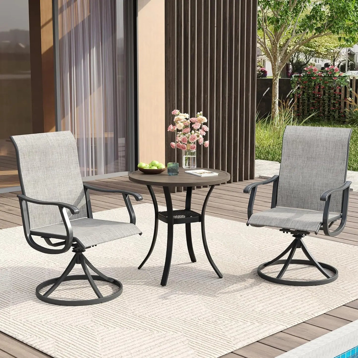 Patio Dining Set for 6, 7 Pieces Includes 53" Round Patio Table with Umbrella Hole and 6 Outdoor Swivel Chairs