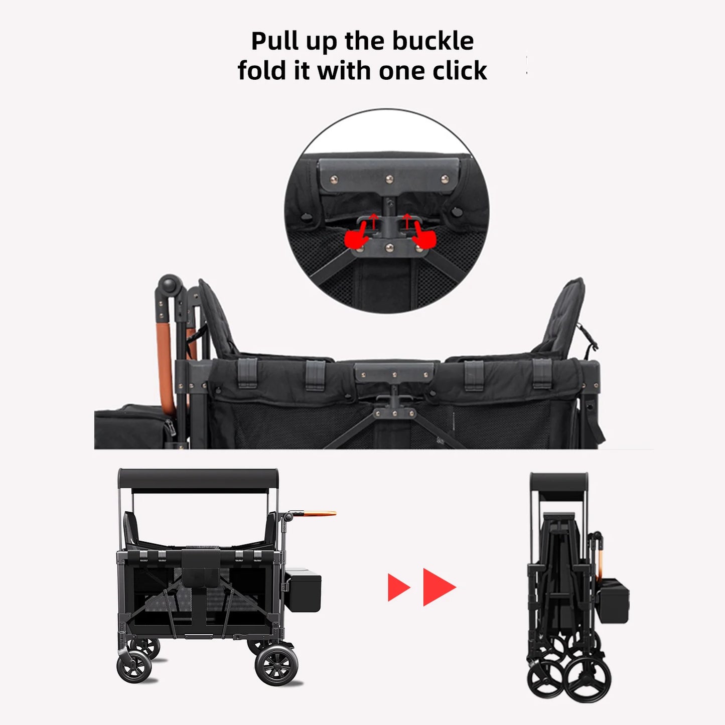 Double Stroller Wagon (2 Seater) - Collapsible Wagon Stroller with Seats with Magnetic Buckle 5-Point Harnesses