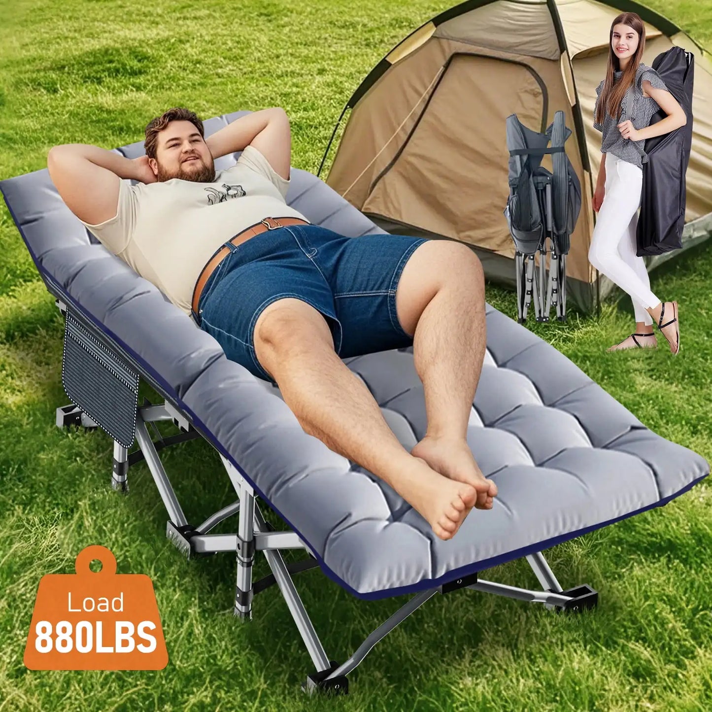 XL 75" * 28" Folding Bed Cot with 3.3 inch 2 Sided Mattress