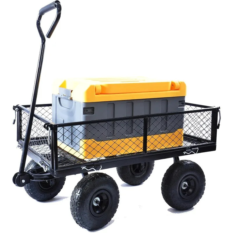 Steel Utility Cart with Detachable mesh Side Plates on All Sides, Suitable for Garden Farm Warehouse, etc.
