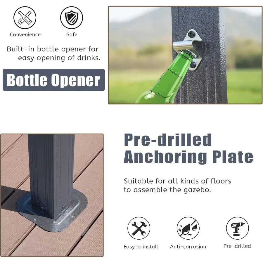 8 × 5 ft Hardtop Gazebo with Galvanized Steel Double Roof