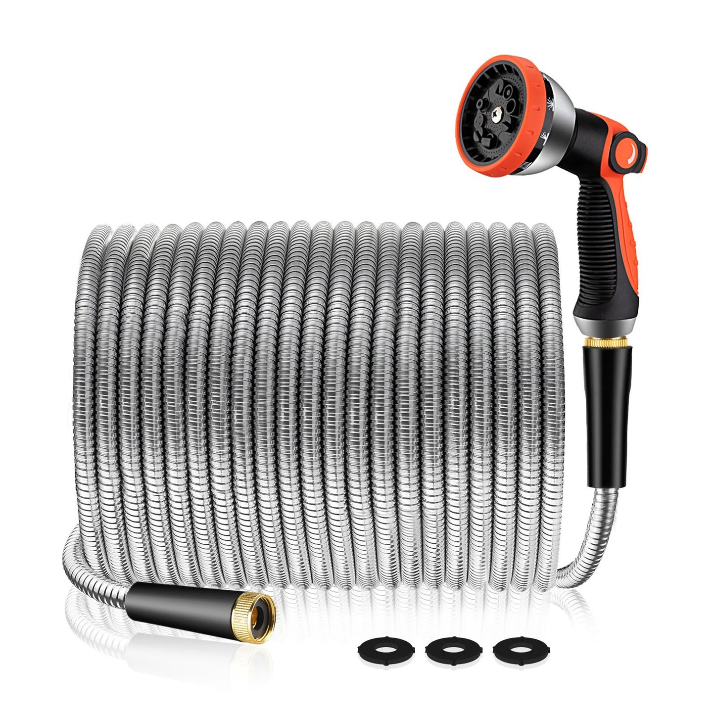 100 FT and 50 FT Stainless Steel Flexible Garden Hose, Kink-Free & No-Leak, with 10 Functions Adjustable Spray Nozzle