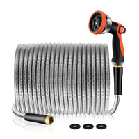 Load image into Gallery viewer, 100 FT and 50 FT Stainless Steel Flexible Garden Hose, Kink-Free &amp; No-Leak, with 10 Functions Adjustable Spray Nozzle