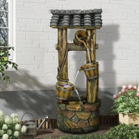 Load image into Gallery viewer, Wishing Well Water Fountain, 39.3 inches Rustic Outdoor Water Fountains - Outdoor Cascading Waterfall with Buckets, Pump &amp; Lights